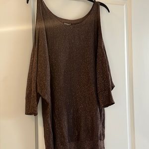 Express Brown sparkly open shoulder top